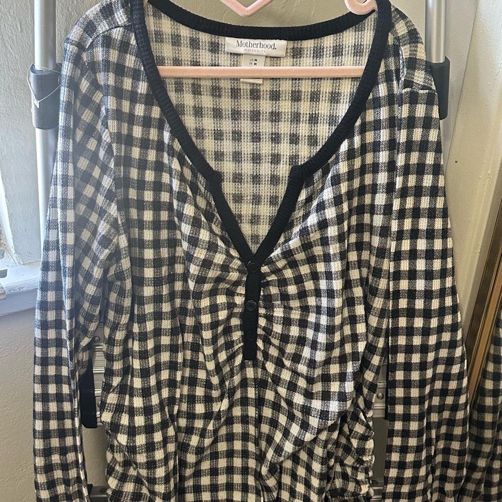 Motherhood Maternity Black and Cream Gingham Blouse